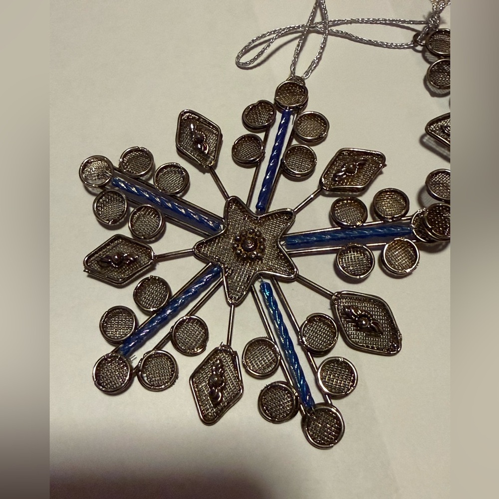 decorative metal snowflake ornament with bluish purple beads 10 snowflakes